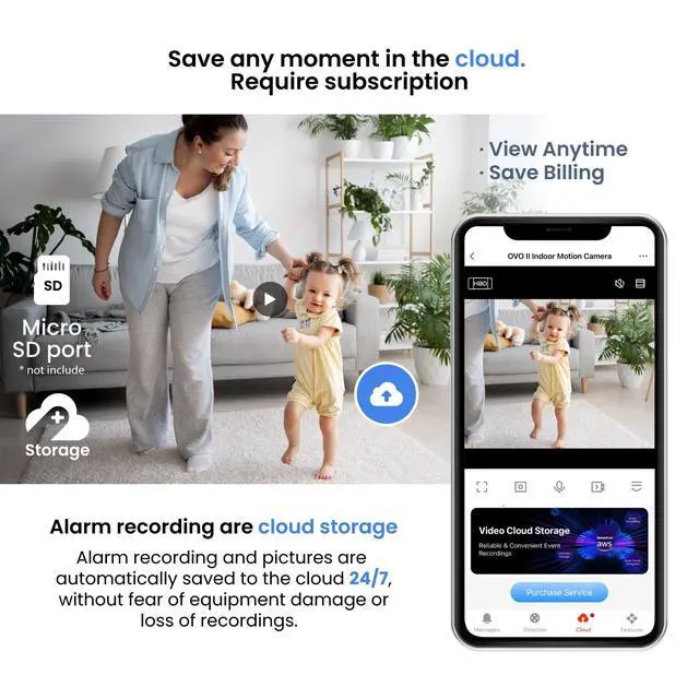 Alt view image 4 of 5 - Smart 2K Indoor Camera - PTZ Control with 355 Horizontal and 150 Vertical Rotation, 2-Way Audio, Night Vision, Privacy Mode, Smart Motion Detection, 3MP Resolution, Alexa/Google Compatible