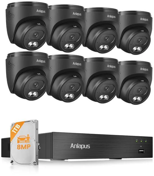 Main image of Anlapus 4K Home Security Camera System Outdoor Indoor, H.265+ 8CH CCTV DVR with AI Human Vehicle Detection, 8 x Wired Surveillance Dome Camera, 80ft Night Vision, Audio Recording, Remote Access