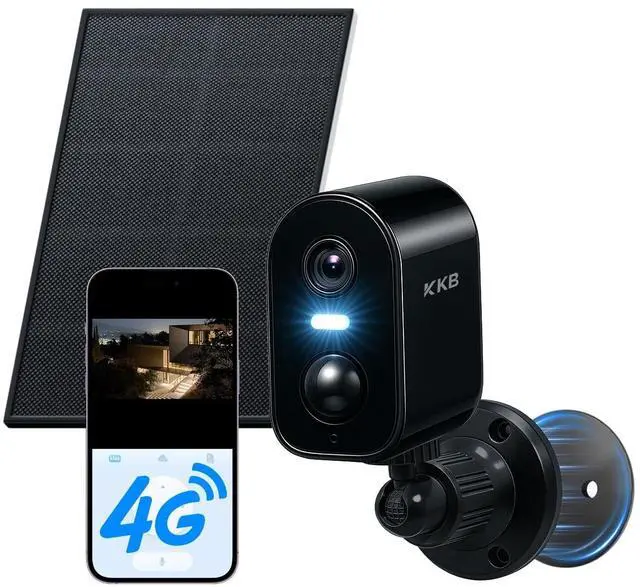 Main image of KKB 4G LTE Cellular Security Camera Magnetic, No WiFi Solar Security Cameras Outdoor Built-in SIM, 2K Wireless Off-Grid Battery Cam Without Internet, AI Detection, Color Night Vision, 2 Way Aud