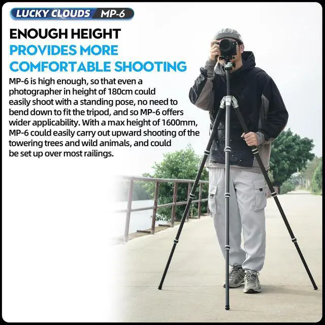 Alt view image 3 of 4 - Fotopro 63" Travel Camera Tripod, Anti-Sand 44mm Ball Head, Lightweight Professional Carbon Fiber DSLR Tripod Stand, Arca-Swiss Quick Release Plate with Safety Lock, 22lbs Load, MP-6