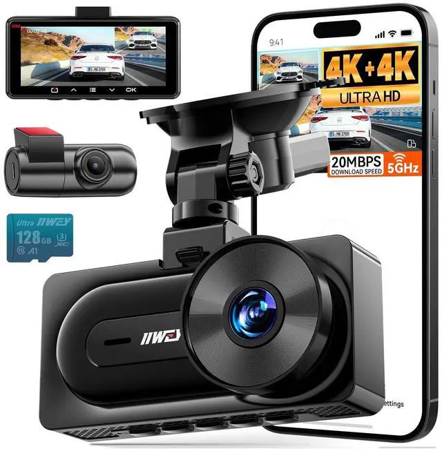 Main image of IIWEY 4K+4K Dash Cam Front and Rear, Dual STARVIS Sensor, 5G WiFi-6 (up to 20MB/s) with App, 128G SD Card Included, GPS, Dash Camera for Cars with 24/7 Parking Mode, 3.18 Inch IPS, 170 Wide Angle