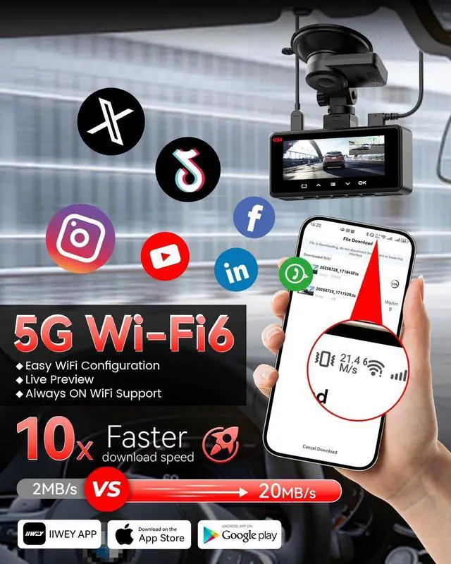 Alt view image 4 of 5 - IIWEY 4K+4K Dash Cam Front and Rear, Dual STARVIS Sensor, 5G WiFi-6 (up to 20MB/s) with App, 128G SD Card Included, GPS, Dash Camera for Cars with 24/7 Parking Mode, 3.18 Inch IPS, 170 Wide Angle