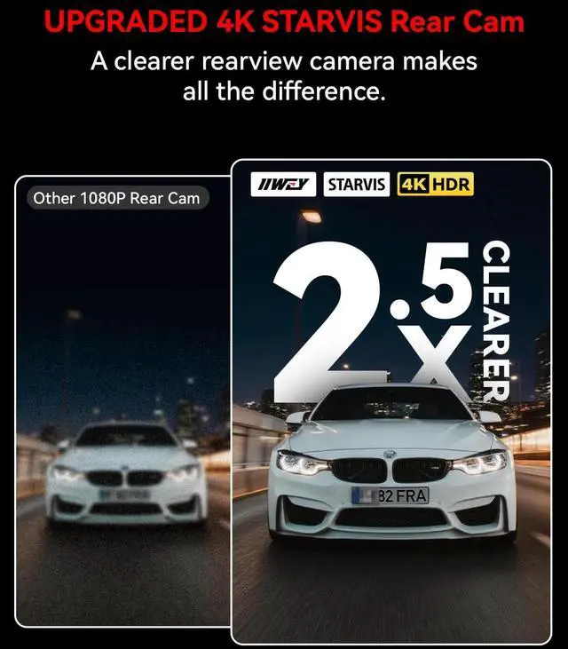 Alt view image 5 of 5 - IIWEY 4K+4K Dash Cam Front and Rear, Dual STARVIS Sensor, 5G WiFi-6 (up to 20MB/s) with App, 128G SD Card Included, GPS, Dash Camera for Cars with 24/7 Parking Mode, 3.18 Inch IPS, 170 Wide Angle