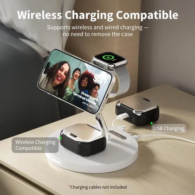 Alt view image 5 of 5 - SwitchEasy Defender for AirPods Pro 2 Case with Lock, Military-Grade Hard Shell, Built-in Stand, Shockproof Drop Protection, Carabiner for AirPods Pro 2nd/1st Gen (Silver)