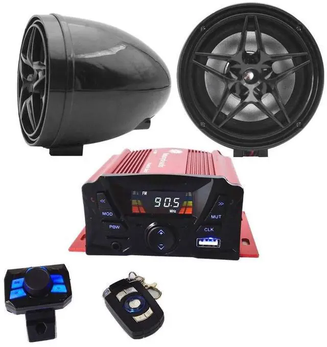 Main image of XYC 12V Motorcycle Waterproof FM USB 4 Channel 3 Inch UTV ATV Bluetooth Amplifier Sound System Audio Stereo Hand-Free Speakers Audio (2 Speakers Black)