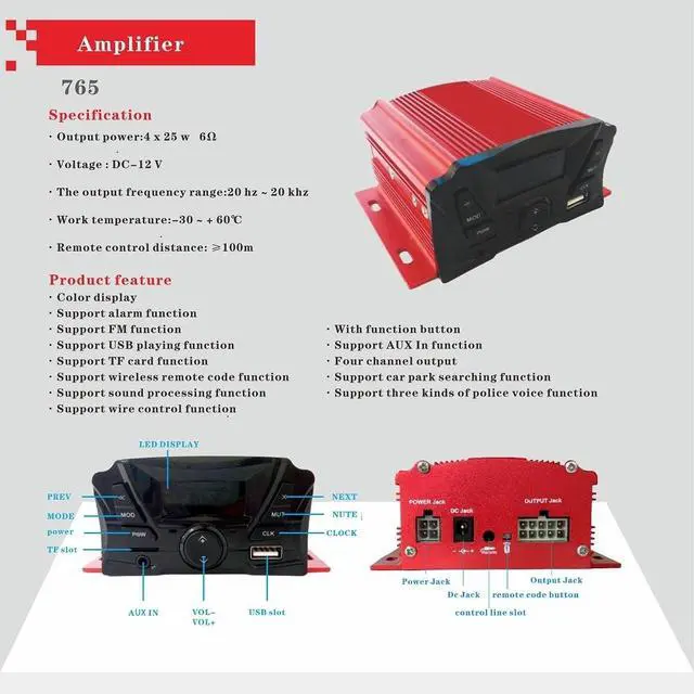 Alt view image 2 of 5 - XYC 12V Motorcycle Waterproof FM USB 4 Channel 3 Inch UTV ATV Bluetooth Amplifier Sound System Audio Stereo Hand-Free Speakers Audio (2 Speakers Black)