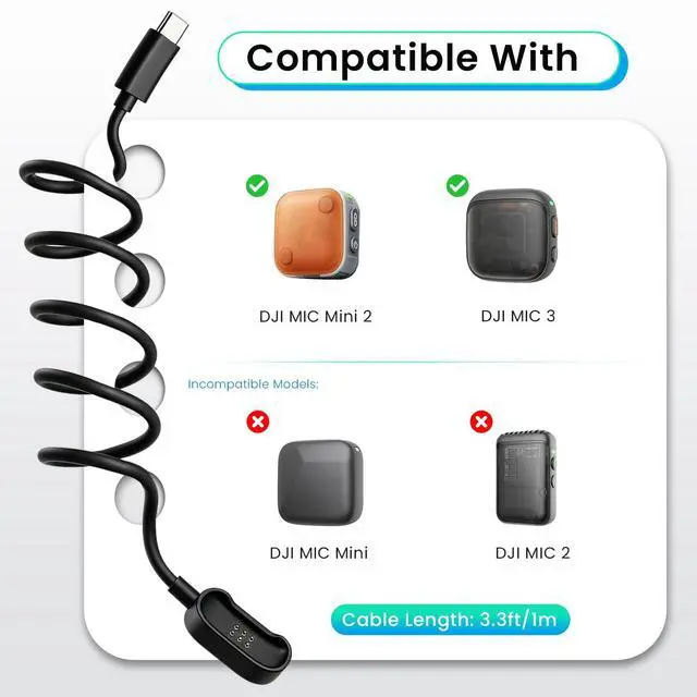 Alt view image 2 of 5 - YAJOJO 2-Pack Magnetic Charging Cable for DJI Mic Mini 2 / DJI Mic 3 Transmitter, Magnetic Wireless Microphone Charger Cord, Strong Magnetic USB Cable for Fast Charging & Data Sync, Black