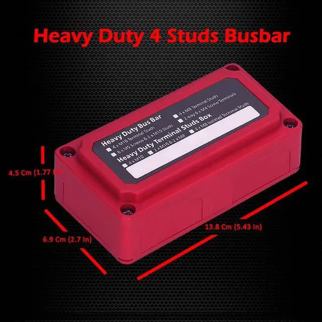 Alt view image 2 of 5 - 4 x M8 (5/16") Studs Power Distribution Block Bus Bar 12V, Ampper Waterproof HD 200A Marine BusBar Battery Distribution Block W/Cover for Auto Boat Solar (Red)