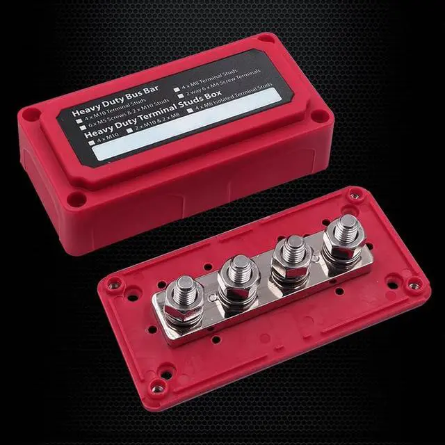 Alt view image 3 of 5 - 4 x M8 (5/16") Studs Power Distribution Block Bus Bar 12V, Ampper Waterproof HD 200A Marine BusBar Battery Distribution Block W/Cover for Auto Boat Solar (Red)
