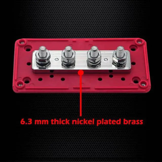 Alt view image 4 of 5 - 4 x M8 (5/16") Studs Power Distribution Block Bus Bar 12V, Ampper Waterproof HD 200A Marine BusBar Battery Distribution Block W/Cover for Auto Boat Solar (Red)