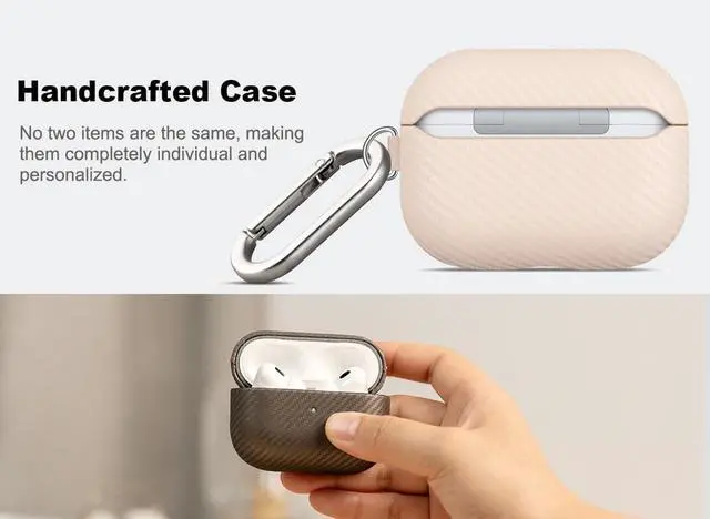 Alt view image 3 of 5 - Haobobro Leather Case - for AirPods Pro 2 Case Cover with Keychain - Selected Skin-Friendly Leather, Carbon Fibre Texture, Handmade Hard Cover for AirPods Pro 2nd Generation Earbud
