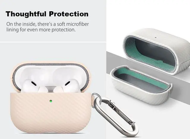 Alt view image 4 of 5 - Haobobro Leather Case - for AirPods Pro 2 Case Cover with Keychain - Selected Skin-Friendly Leather, Carbon Fibre Texture, Handmade Hard Cover for AirPods Pro 2nd Generation Earbud