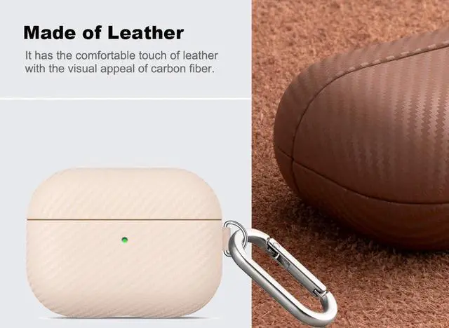 Alt view image 2 of 5 - Haobobro Leather Case - for AirPods Pro 2 Case Cover with Keychain - Selected Skin-Friendly Leather, Carbon Fibre Texture, Handmade Hard Cover for AirPods Pro 2nd Generation Earbud