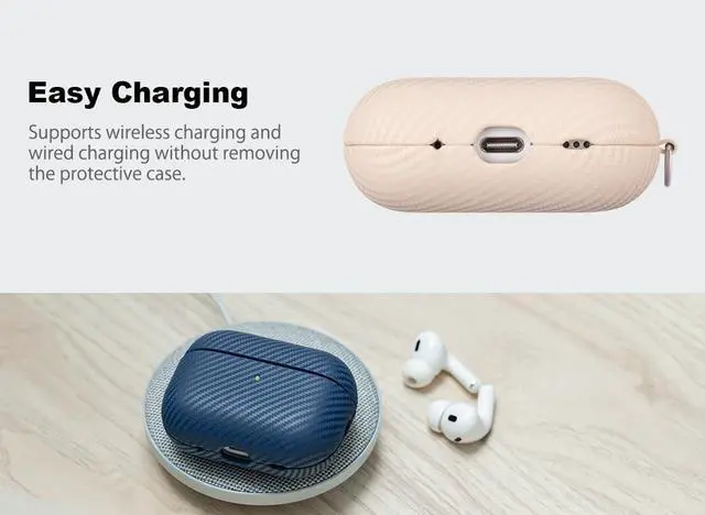 Alt view image 5 of 5 - Haobobro Leather Case - for AirPods Pro 2 Case Cover with Keychain - Selected Skin-Friendly Leather, Carbon Fibre Texture, Handmade Hard Cover for AirPods Pro 2nd Generation Earbud