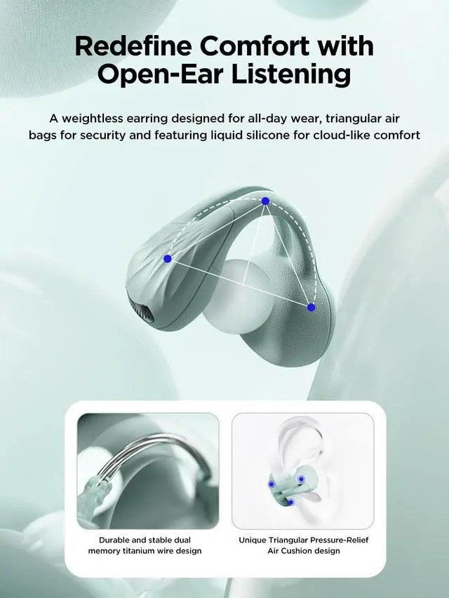 Alt view image 4 of 5 - HAKII Open Ear Wireless Earbuds, Bluetooth 5.4 Ergonomic Clip on Bluetooth Earbuds with Stereo Sound/ENC, Touch Control Open Ear Headphones, IPX5 Waterproof Running Headphones for Sports, Fitne
