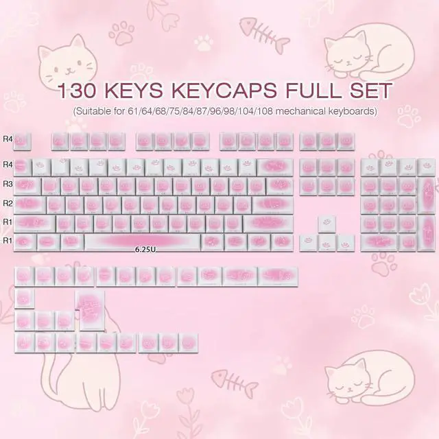 Alt view image 2 of 5 - Sunzit 130 Keys Side Printed PBT Keycaps Set, Shine Through Custom Key caps