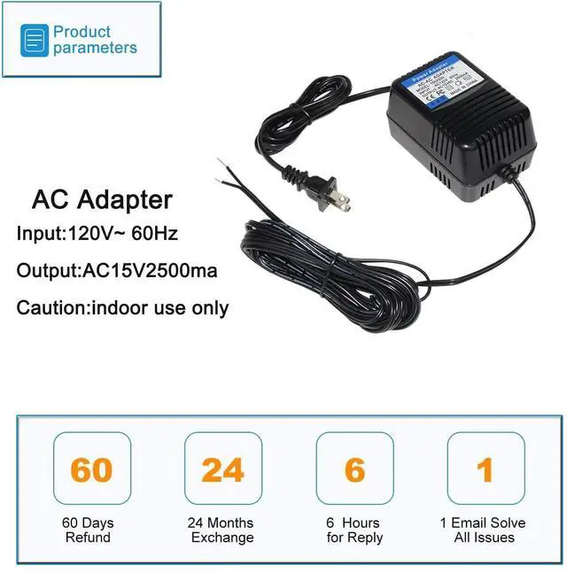 Alt view image 2 of 5 - HUZUM 15VAC Adapter for Acorn Stair LiftCompatible with Acorn 120, 130 Stair Lift B4 2014 PN: OWL1557 Lemac 2739-208 BattAngel BA57, SF57T-1502500AU Charger Transformer Power Supply