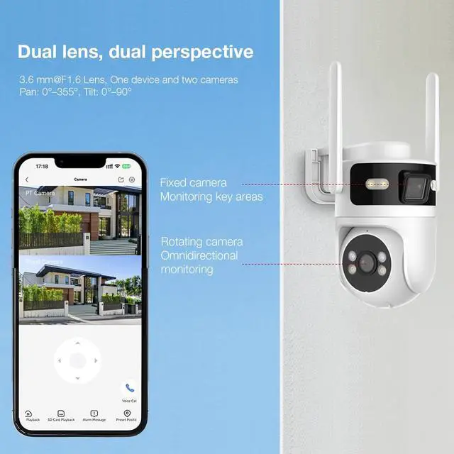 Alt view image 3 of 5 - LVQ 8MP Dual Lens WiFi Security Camera Outdoor, AOV 24/7 Recording Surveillance Cam, PTZ Outdoor Plug-in Camera for Home Security with Auto Tracking, APP Alarm, Night Vision, 5G/2.4G WiFi, IP65