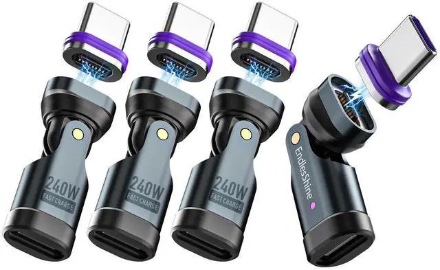 Main image of EndlesShine Magnetic USB C to C Adapter, 16-Pin 540Anti-Arc Rotating Swivel, PD 240W Fast Charging 480Mbps Data Transfer, Secure Connection for Laptops Tablets, 3X Stronger Neodymium Magnet