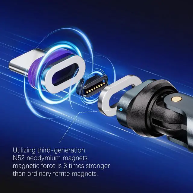Alt view image 4 of 5 - EndlesShine Magnetic USB C to C Adapter, 16-Pin 540Anti-Arc Rotating Swivel, PD 240W Fast Charging 480Mbps Data Transfer, Secure Connection for Laptops Tablets, 3X Stronger Neodymium Magnet