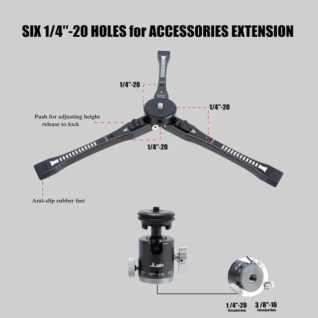 Alt view image 4 of 5 - Fotga Aluminum Desktop Tripod for DSLR Camera Cell Phone Action Camera Video Recording Vlogging Live Stream Selfie Webcam 360 Rotating Ball Head 90 Tilt Ball Head,1/4"-20 Cold Shoe Mounts