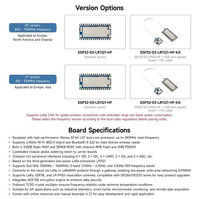 Alt view image 4 of 5 - KLAYERS ESP32-S3 LoRa 1121 Development Board,Come with USB Type-C Adapter Board + FFC Cable