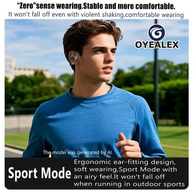 Alt view image 2 of 5 - OYEALEX Open-Ear Earbuds Bluetooth 5.4 with Ear Hooks for Man & Women Black