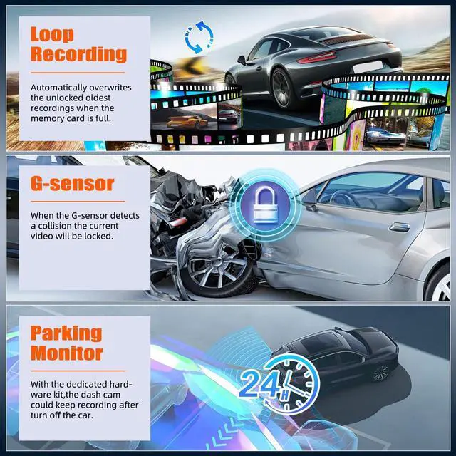 Alt view image 4 of 5 - Mirror Dash Cam 4 Inch Rear View Mirror 1080P Front and Rear View Dual Cameras,Motion Detection,Super Night Vision,Parking Assistance,Loop Recording,24H Parking Monitor, Waterproof Backup Camera
