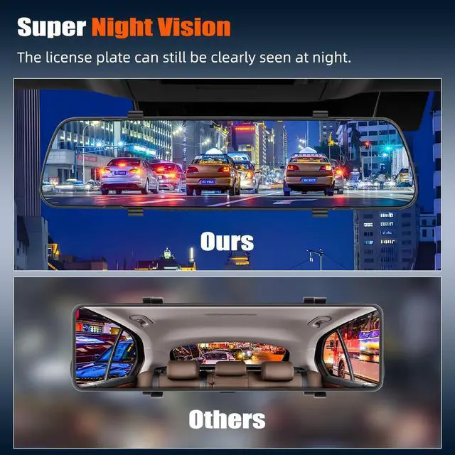 Alt view image 3 of 5 - Mirror Dash Cam 4 Inch Rear View Mirror 1080P Front and Rear View Dual Cameras,Motion Detection,Super Night Vision,Parking Assistance,Loop Recording,24H Parking Monitor, Waterproof Backup Camera