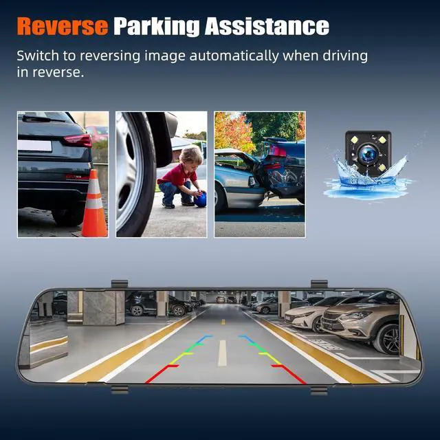 Alt view image 5 of 5 - Mirror Dash Cam 4 Inch Rear View Mirror 1080P Front and Rear View Dual Cameras,Motion Detection,Super Night Vision,Parking Assistance,Loop Recording,24H Parking Monitor, Waterproof Backup Camera