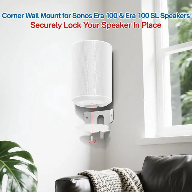 Alt view image 2 of 5 - Yibracki Heavy-Duty Speaker Mount for Sonos Era 100 and Era 100 SL Corner Wall Mount Bracket, Low Profile Wall Mount for Sonos Era 100 and Era 100 SL Speaker Corner Mount Easy to Install, White