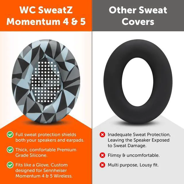 Alt view image 3 of 5 - WC SweatZ Momentum 4 & 5 - Patented Earpad Covers for Sennheiser Momentum 4 & 5 Wireless Over Ear Headphones by Wicked Cushions ^^ Sweatproof & Easily Washable ^^ Geo Grey