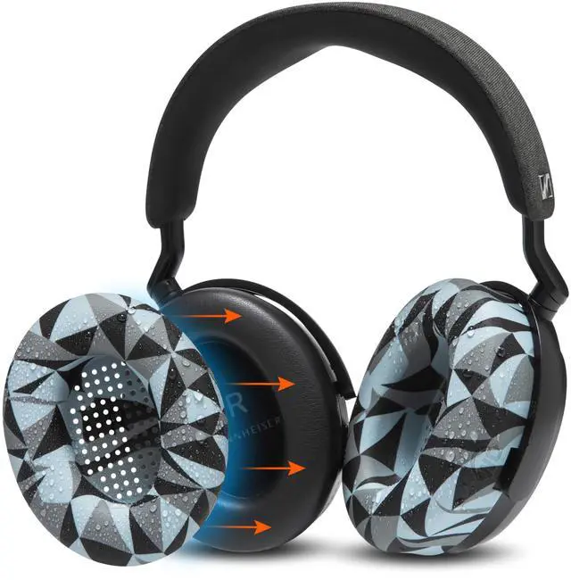 Main image of WC SweatZ Momentum 4 & 5 - Patented Earpad Covers for Sennheiser Momentum 4 & 5 Wireless Over Ear Headphones by Wicked Cushions ^^ Sweatproof & Easily Washable ^^ Geo Grey