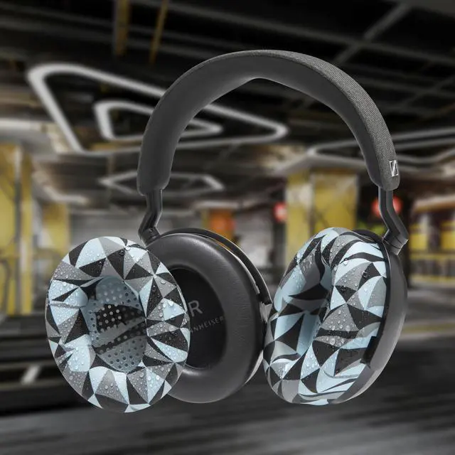 Alt view image 4 of 5 - WC SweatZ Momentum 4 & 5 - Patented Earpad Covers for Sennheiser Momentum 4 & 5 Wireless Over Ear Headphones by Wicked Cushions ^^ Sweatproof & Easily Washable ^^ Geo Grey