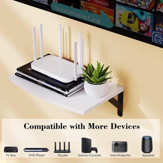 Alt view image 3 of 5 - DAWASAPAT Projector Wall Mount Floating Shelf, 15.7 * 9.8 inch White Mini Shelf Stand/Rack Holder/Router Shelf Modem Cable Box Shelf with Cable Ties