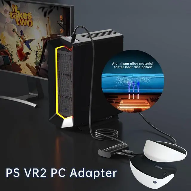 Alt view image 5 of 5 - PSVR2 PC Adapter, PSVR 2 PC Accessories Kit Compatible with PlayStation VR2, AR Glasses, Portable Monitor, Includes DP 1.4 Cable and Power Adapter (Black) (red)