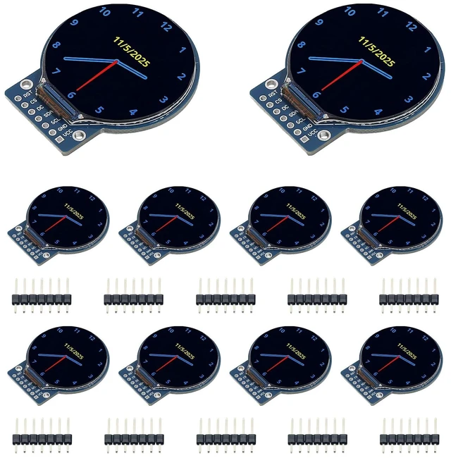 Main image of 10PCS 1.28 Inch TFT LCD Round Display Module RGB 240x240 4-Wire SPI Interface GC9A01 Driver with 7 Pin Headers Compatible with Arduino