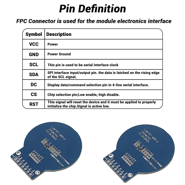 Alt view image 5 of 5 - 10PCS 1.28 Inch TFT LCD Round Display Module RGB 240x240 4-Wire SPI Interface GC9A01 Driver with 7 Pin Headers Compatible with Arduino