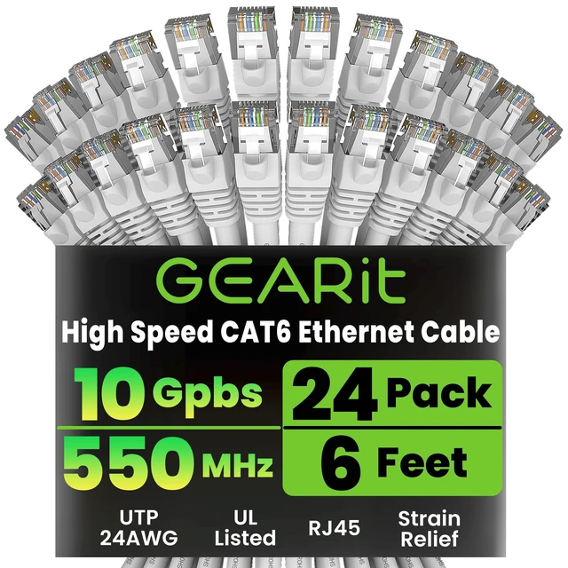Main image of GEARit Cat6 Patch Cables Cat 6 Ethernet Cable 6 ft 24-Pack White