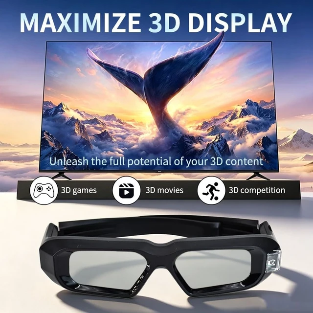 Alt view image 2 of 5 - Zapande 3D Stereo Glasses Kit with Emitter, 120Hz Active Shutter Rechargeable 3D Eyewear for 3D TV Projector Gaming PC, for NVIDIA Graphics Card, 2 Years Warranty