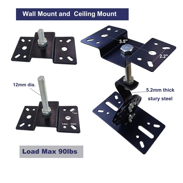 Alt view image 4 of 5 - SPS-506B Ceiling Speaker Mounts Wall Mount, Horizontal 360 Degree Total Adjustment, Hold up to 90lbs, Stainless Steel, Ceiling Mounting Bracket for Large Surrounding Sound Speakers(2 Packs Black)