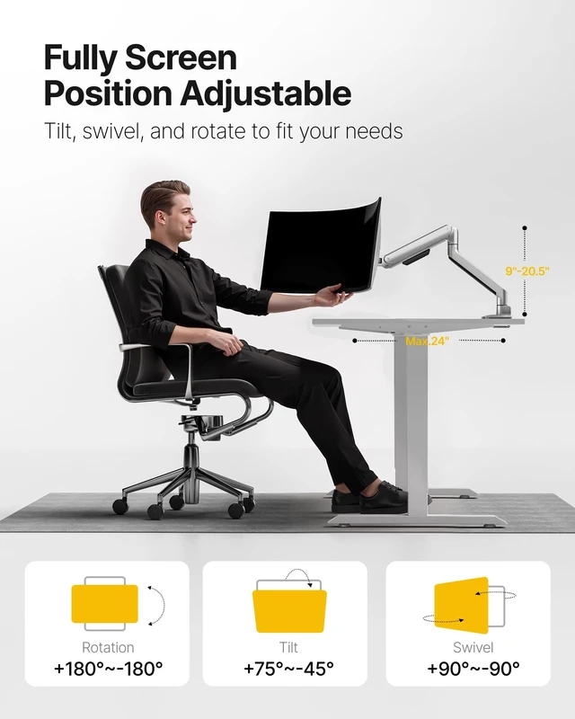Alt view image 3 of 5 - monTEK Deluxe Monitor Arm for 17-49" Screens Holds 44Lbs