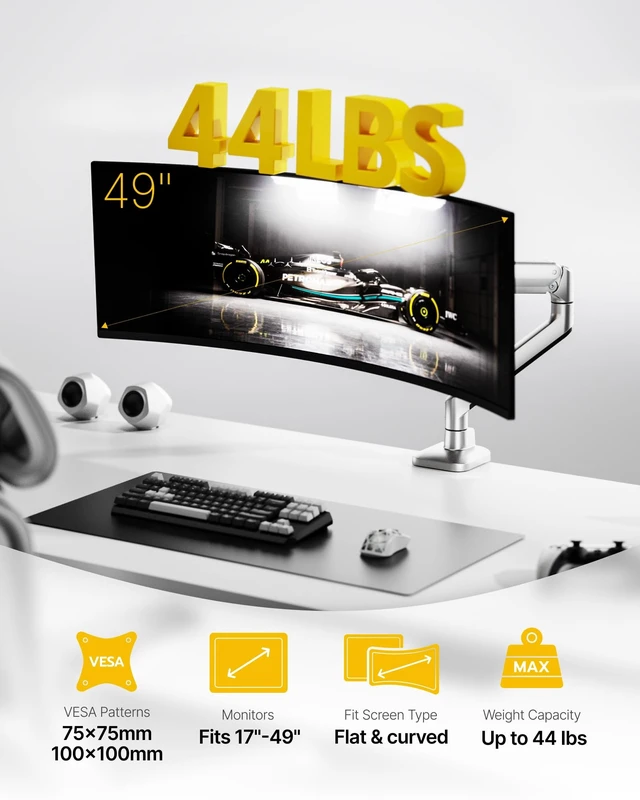 Alt view image 5 of 5 - monTEK Deluxe Monitor Arm for 17-49" Screens Holds 44Lbs
