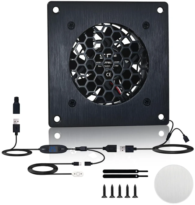 Main image of SCCCF 80mm Thermostat-Controlled Cabinet Cooling Fan 5V/12V Dual Voltage, 10-Speed Adjustable, Ultra-Quiet for Server Racks,AV Cabinets,RVs& Greenhouses