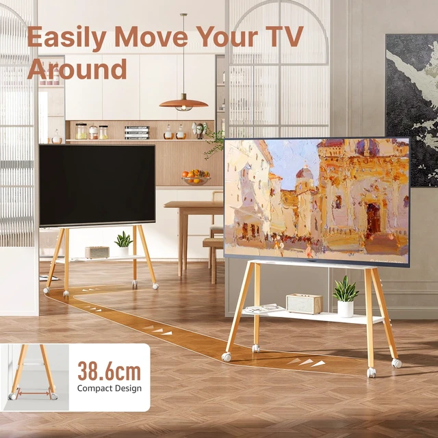 Alt view image 4 of 5 - ECOTINY Rolling Easel TV Stand for 49-75" TVs, 88 lbs, White