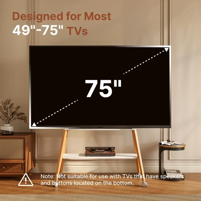 Alt view image 2 of 5 - ECOTINY Rolling Easel TV Stand for 49-75" TVs, 88 lbs, White