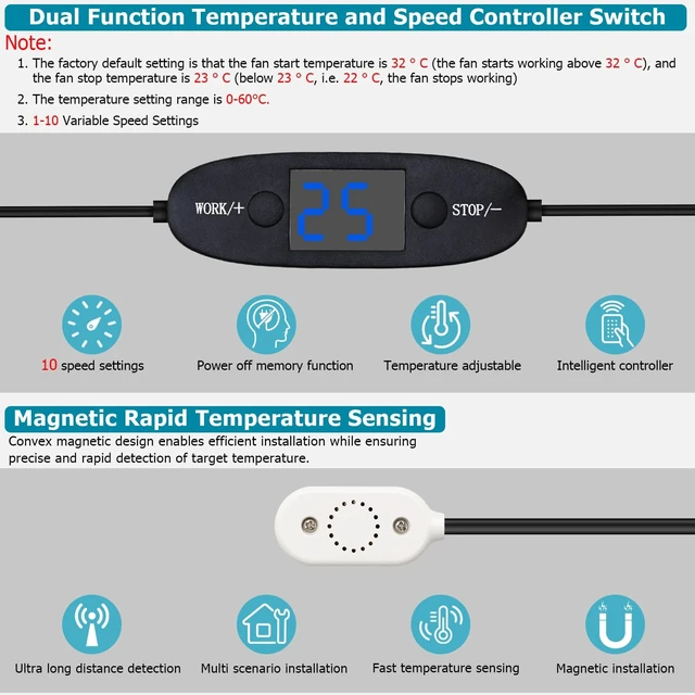Alt view image 3 of 5 - SCCCF 80mm Thermostat-Controlled Cabinet Cooling Fan 5V/12V Dual Voltage, 10-Speed Adjustable, Ultra-Quiet for Server Racks,AV Cabinets,RVs& Greenhouses