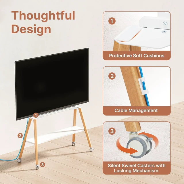 Alt view image 5 of 5 - ECOTINY Rolling Easel TV Stand for 49-75" TVs, 88 lbs, White