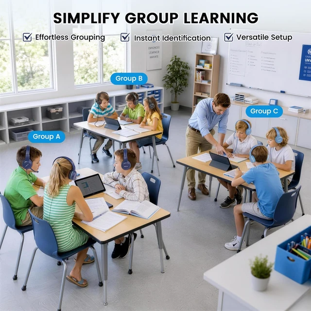 Alt view image 2 of 5 - SIMOLIO KD-1 Color-Coded Classroom Headphones 6 Pack for Schools & Students