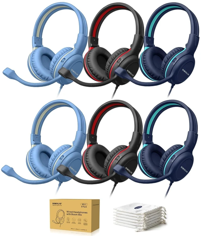 Main image of SIMOLIO KD-1 Color-Coded Classroom Headphones 6 Pack for Schools & Students